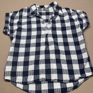 Style & Co. Navy and White Plaid Short Sleeve Shirt